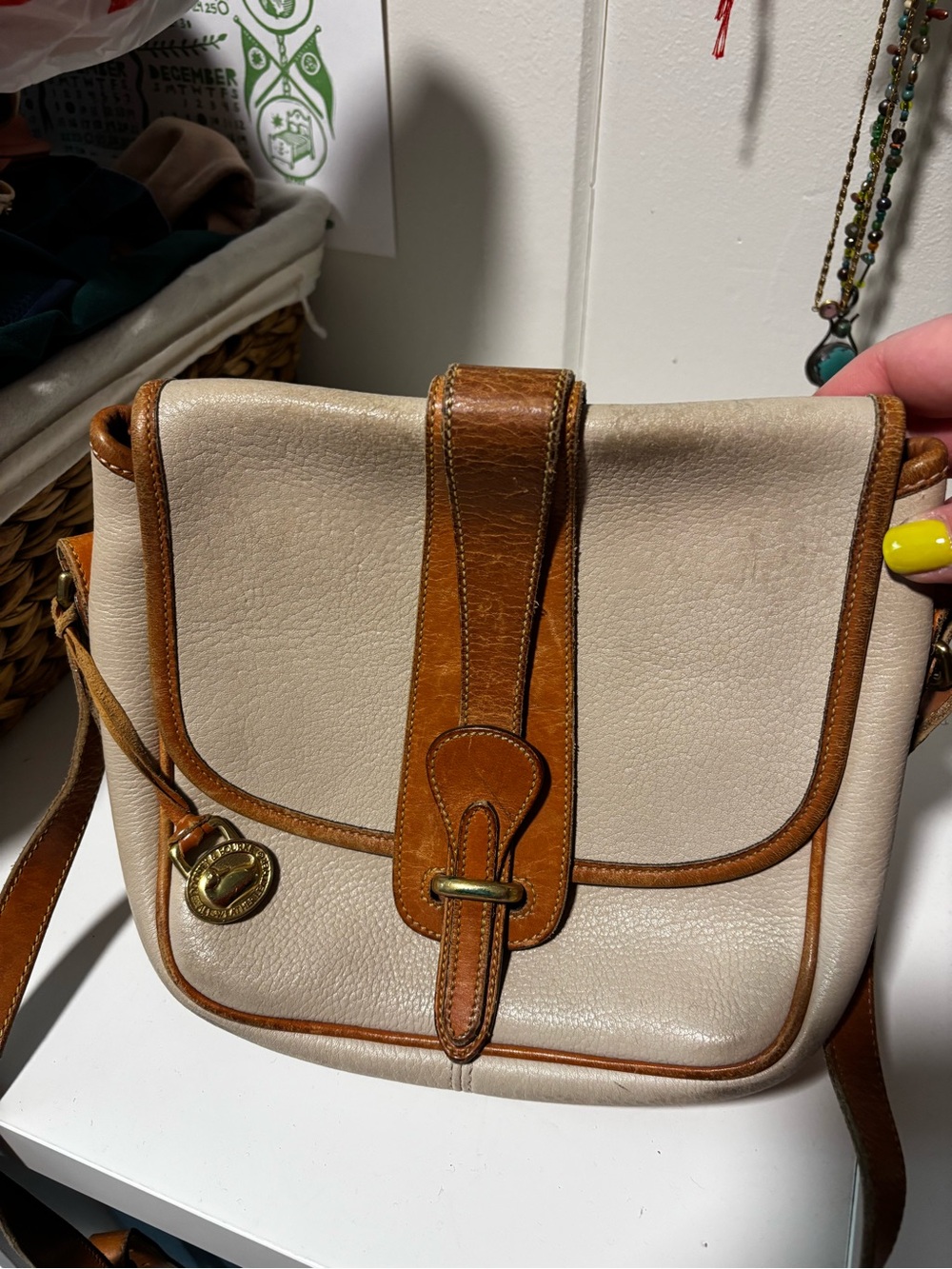 Dooney & Bourke Two-Tone Beige and Brown Leather Crossbody